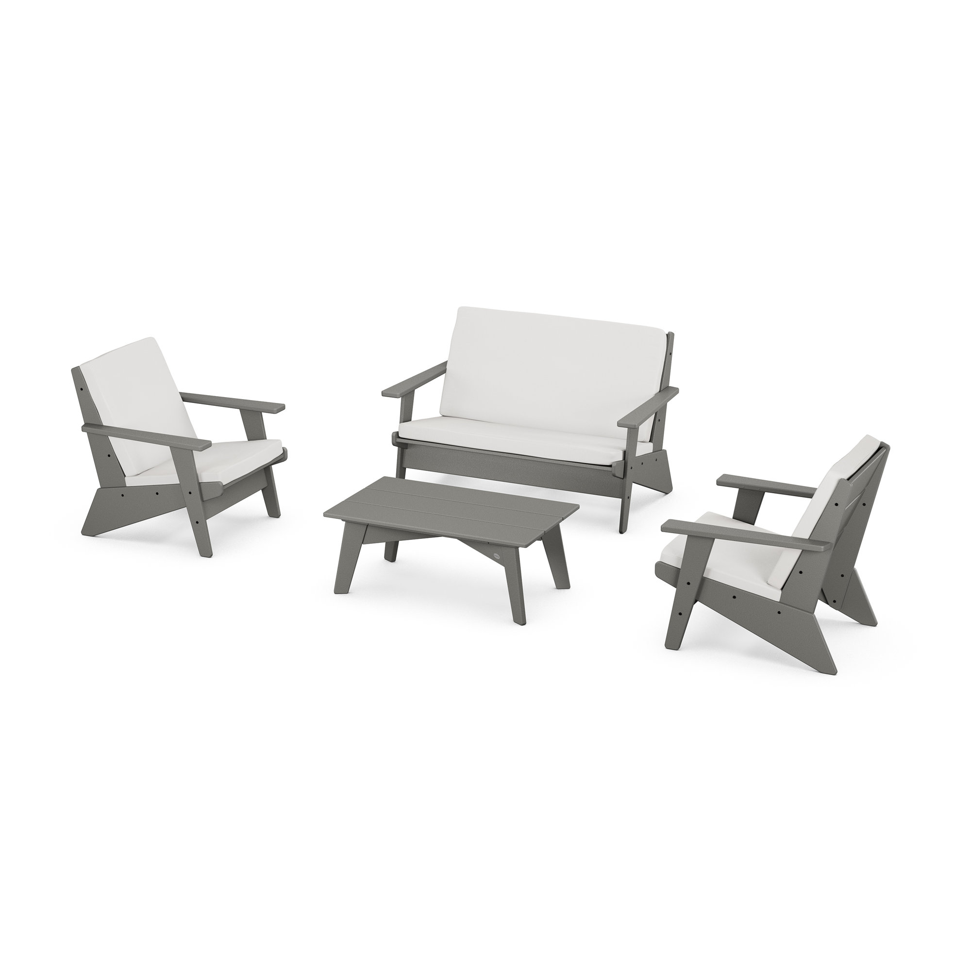 Riviera Modern Lounge 4-Piece Set, Slate Gray, Natural Linen