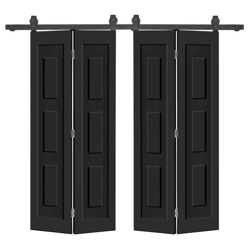 Ensemble de quincaillerie pour porte de grange coulissante double 3 panneaux PANEL, 80 po x 48 po, Noir, noir, noir, noir
