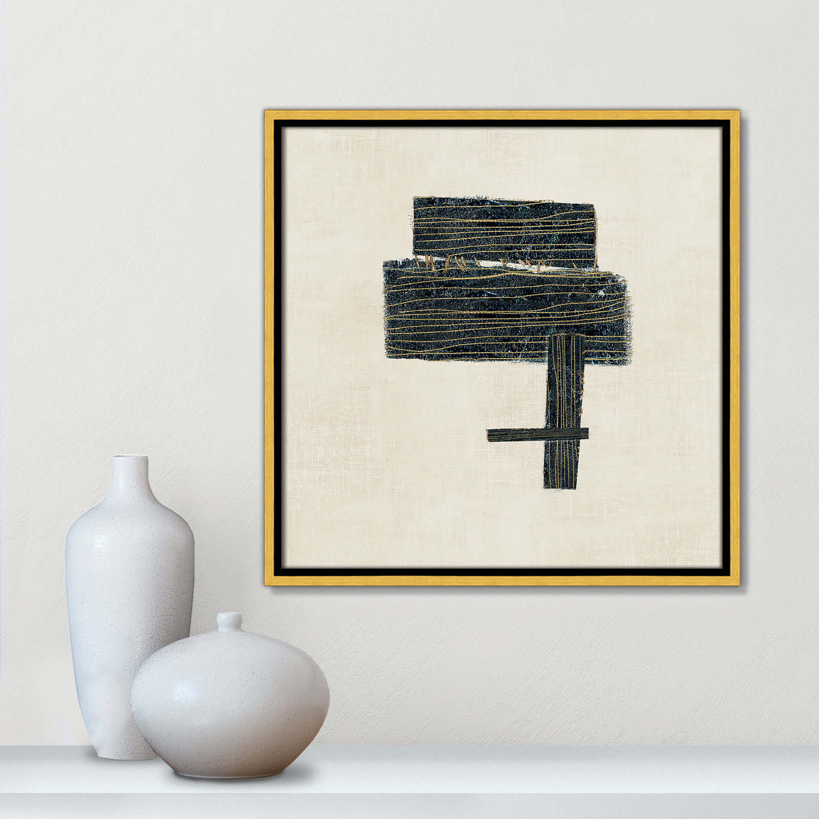 Copeland "Stitched I" Print, Gold, 17.5" H x 17.5" W