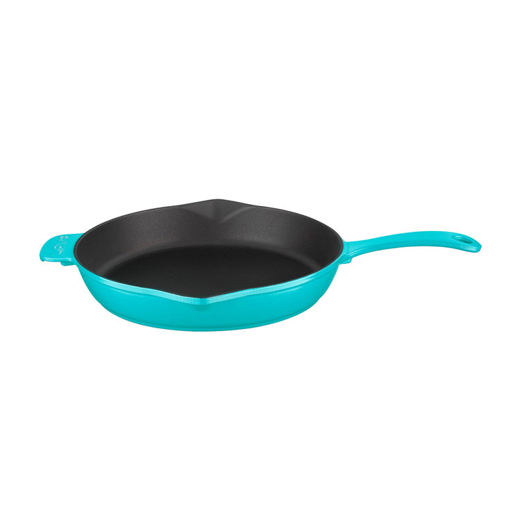 Lava Enameled Cast Iron Skillet 10 inch-Pan with Pour Spouts Round Black 