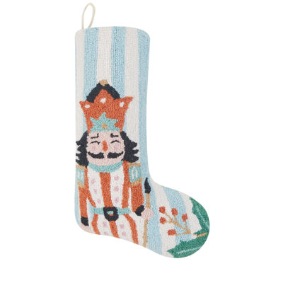 Holly Stripe Nutcracker Wool Hook Stocking