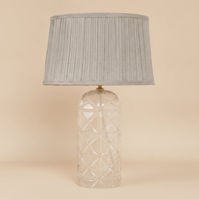 Crystal Cut Glass Bedside Table Lamp With Grey Shadey