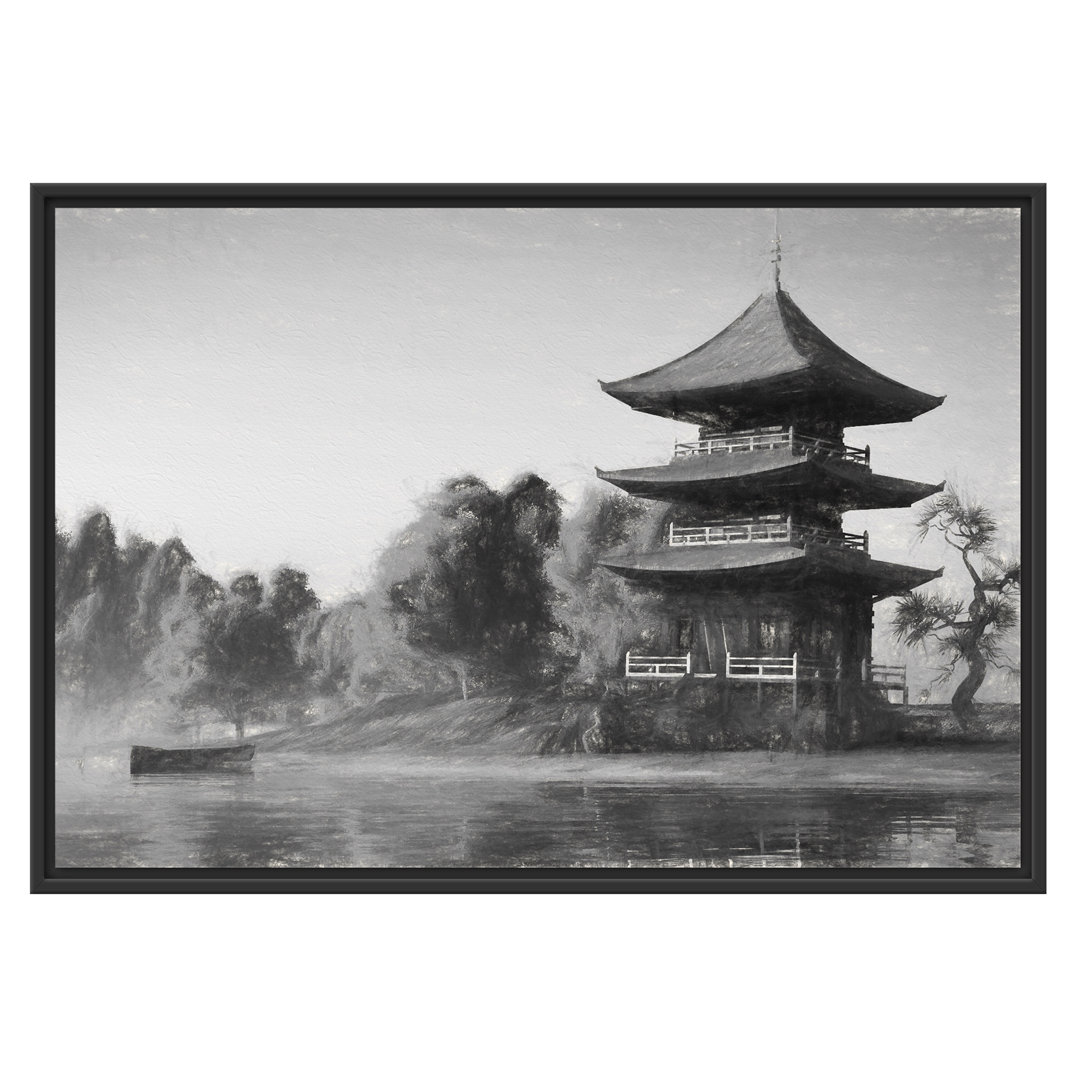 Gerahmtes Wandbild asiatischer Tempel an See