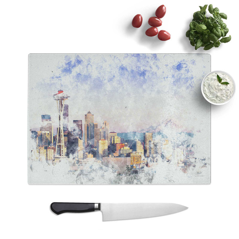 Tempered Glass Seattle Skyline Chopping Board, 20 cm x 28.5 cm