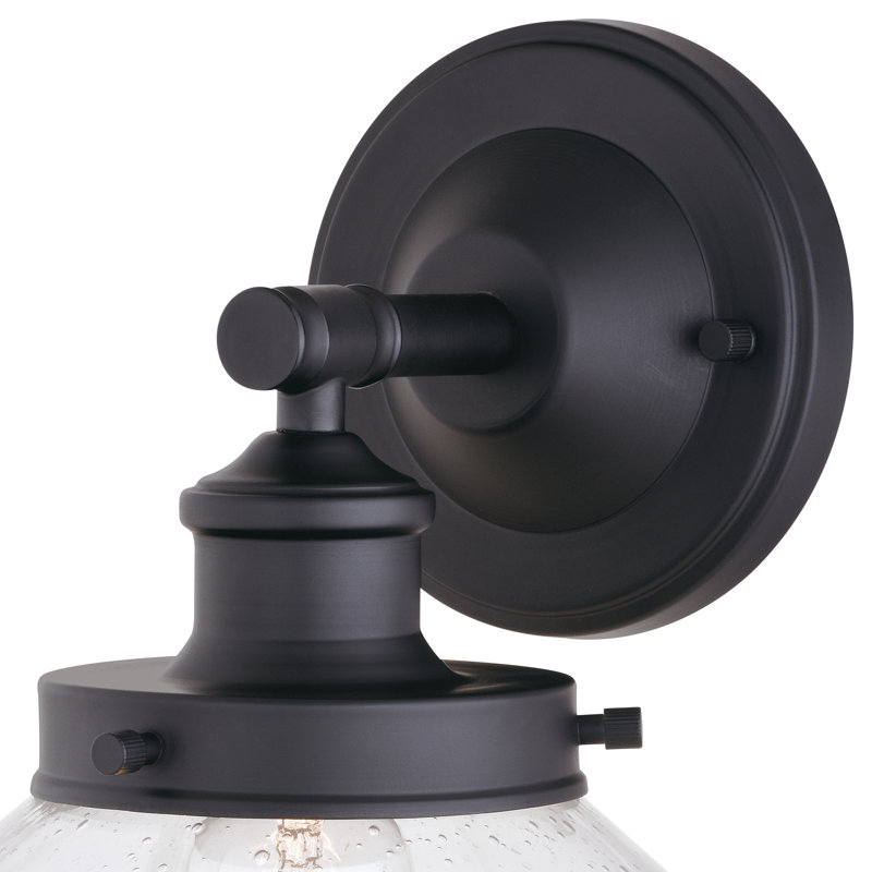 Enmore 9.5 in. H 1-Light Matte Black Farmhouse Outdoor Wall Sconce made of Durable Steel, Clear Seeded Glass Shade, LED Compatible, Use for Exterior Porch Patio Front Door or Garage