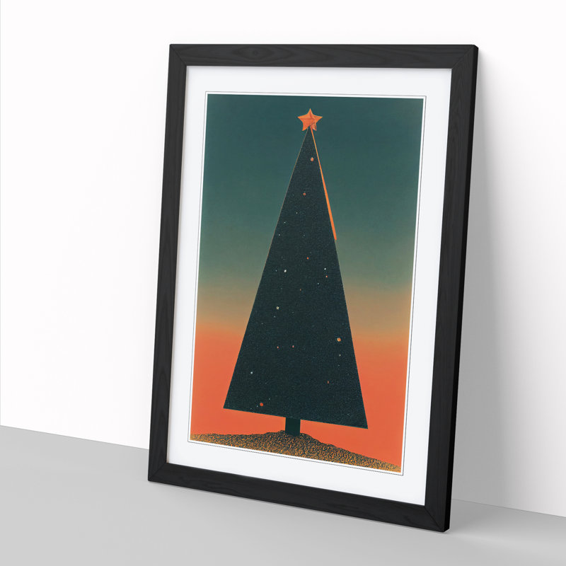 Retro Christmas Tree - Single Picture Frame Print, 34cm H x 25cm W x 2cm D, Oak