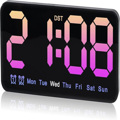 Grande horloge murale numérique, 9,5 pouces, réveil à DEL avec gros chiffres, DST, double alarme, luminosité à 3 niveaux pour le salon, les chambres, la salle de classe, Decor-Grapink
