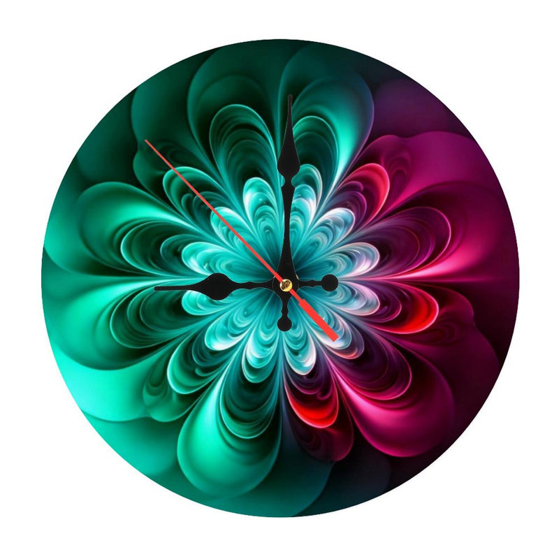 Horloge murale ronde en bois 10 po, mouvement à quartz silencieux, imprimé UV, à piles, Magenta