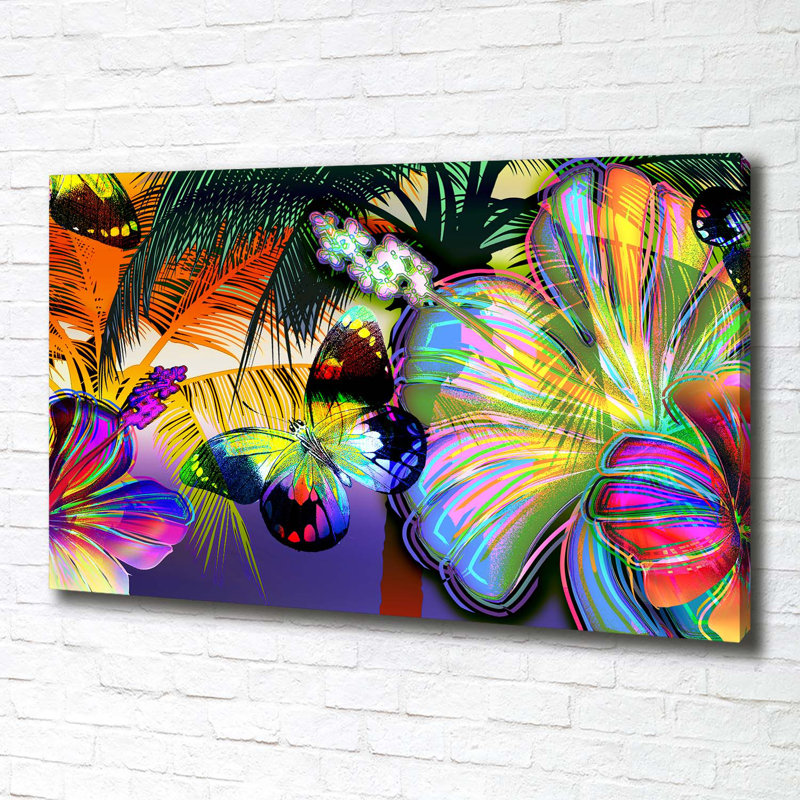 Flowers And Butterfly - Wrapped Canvas Print