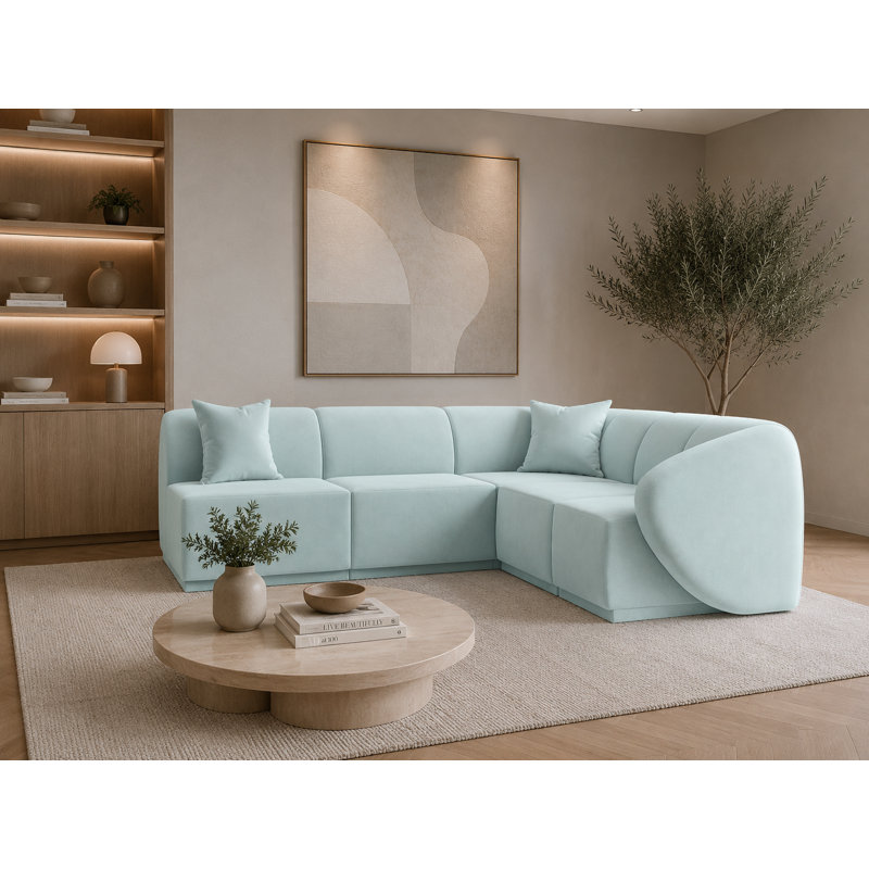 Modern Velvet Modular Sectional with Sculpted Silhouette, Blue Velvet
