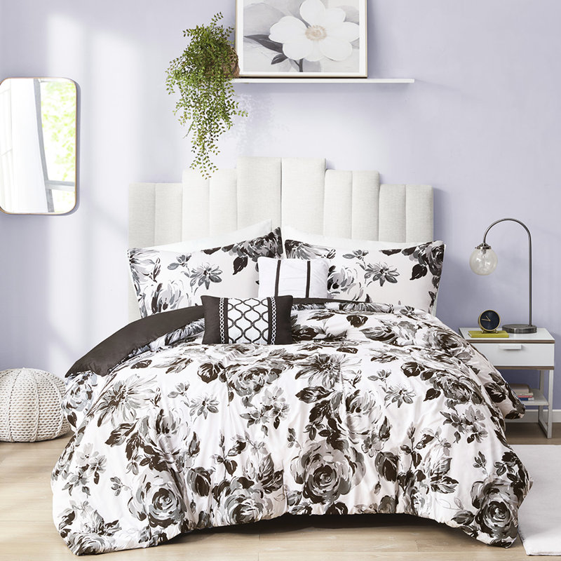 Édredon simple pour lit simple TG, imprimé noir et blanc, rembourrage doux, 1 taie décorative, coussins décoratifs, édredon pour lit simple / simple lavable à la machine