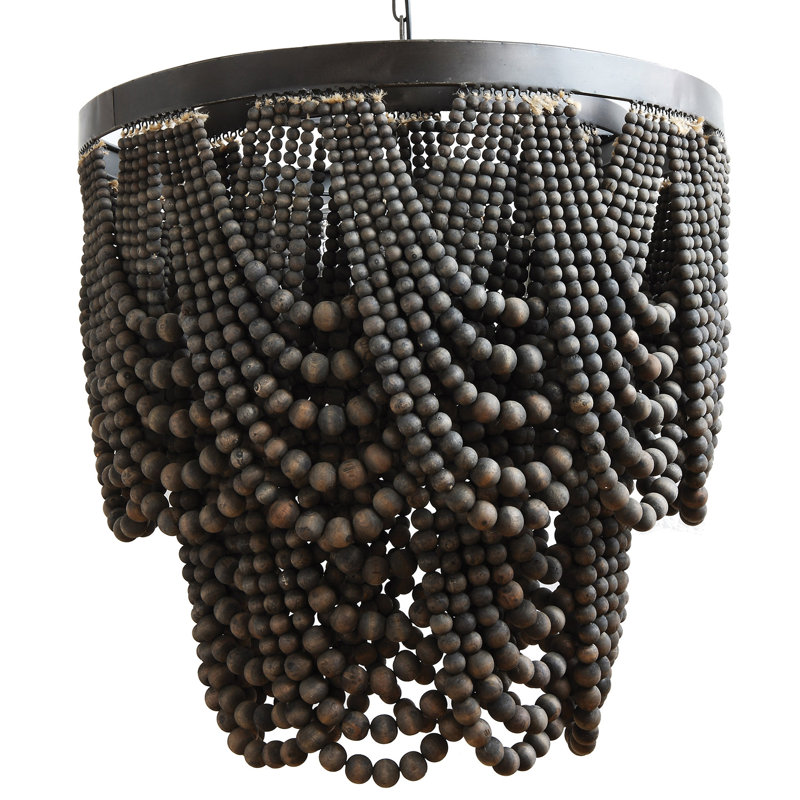 2-Tier Draped Wood Bead Chandelier, Gray