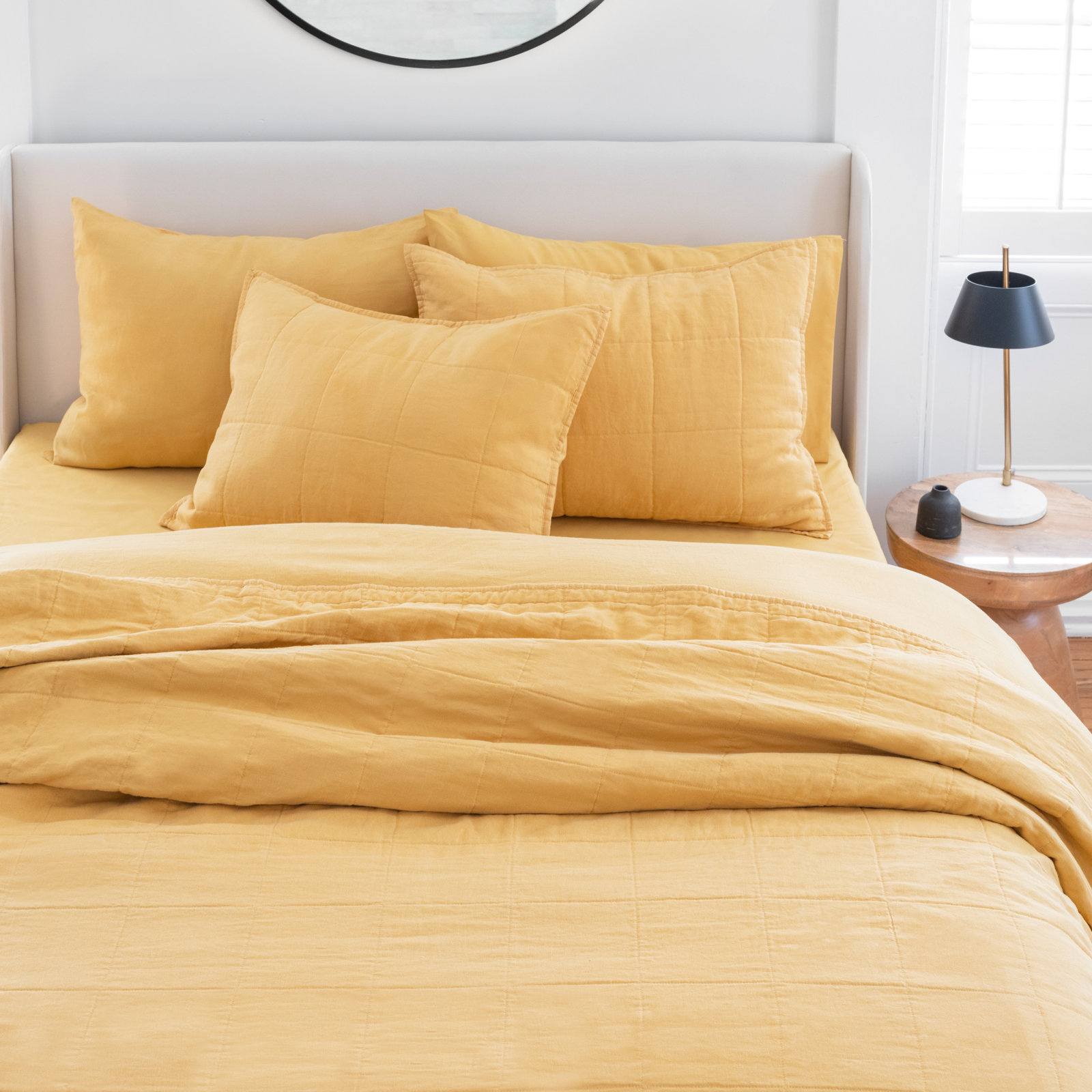 Kamau Linen Quilt Set, Full/Queen, Ochre