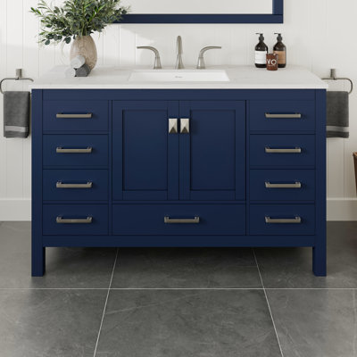 Minnich 54"W X 22"D Bathroom Vanity With White Carrara Quartz Countertop And Undermount Porcelain Sink