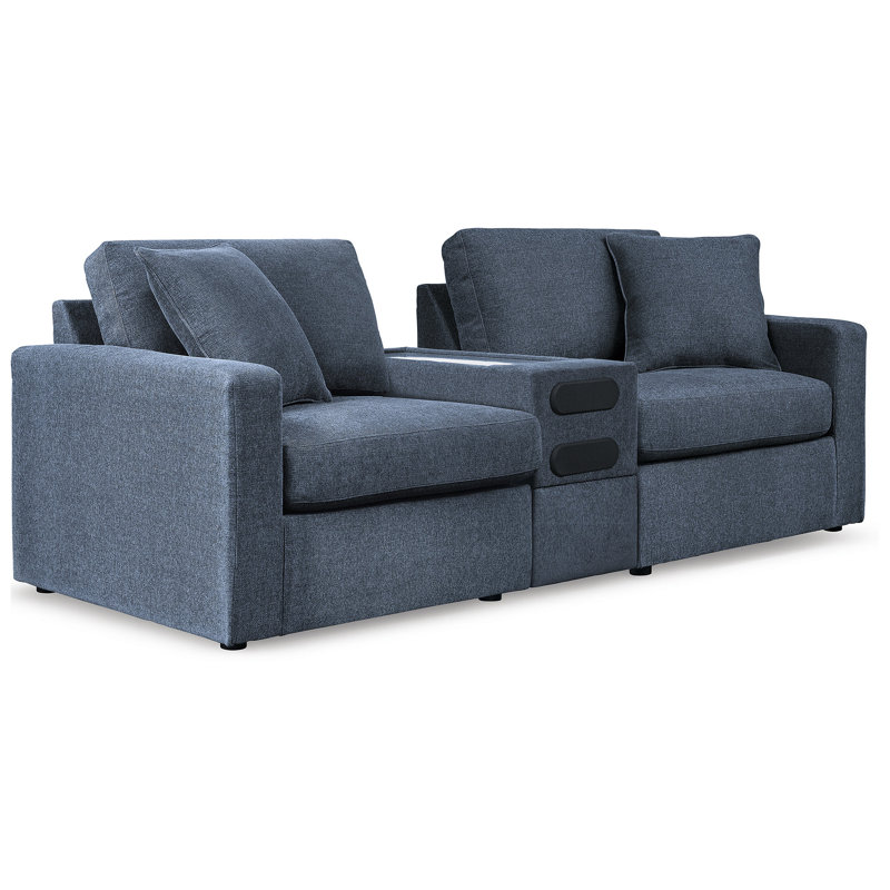 Braintree 3-Piece Sectional With Audio Console, Blue Polyester