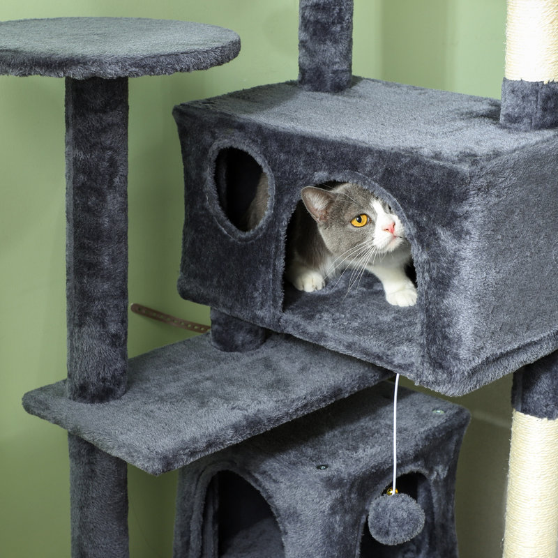 Arbre à chat 54 po avec poteaux à griffer, condos pour chat, Gris foncé
