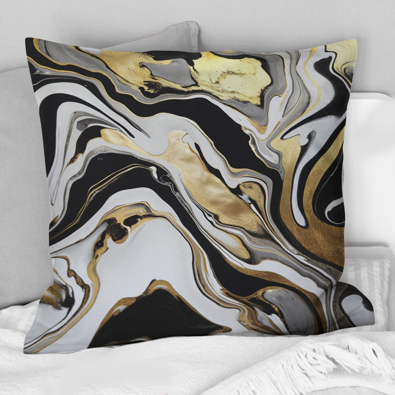 Coussin Smooth Grooves noir et or liquide - peinture abstraite imprimée