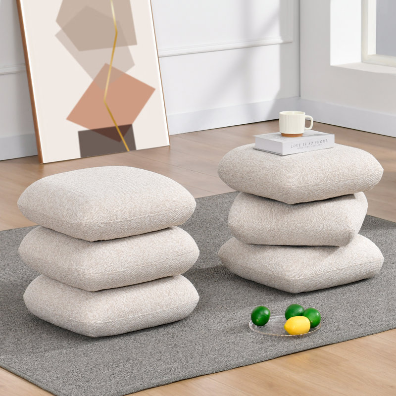 Upholstered Swivel Footrest Round Accent Ottoman, Oatmeal