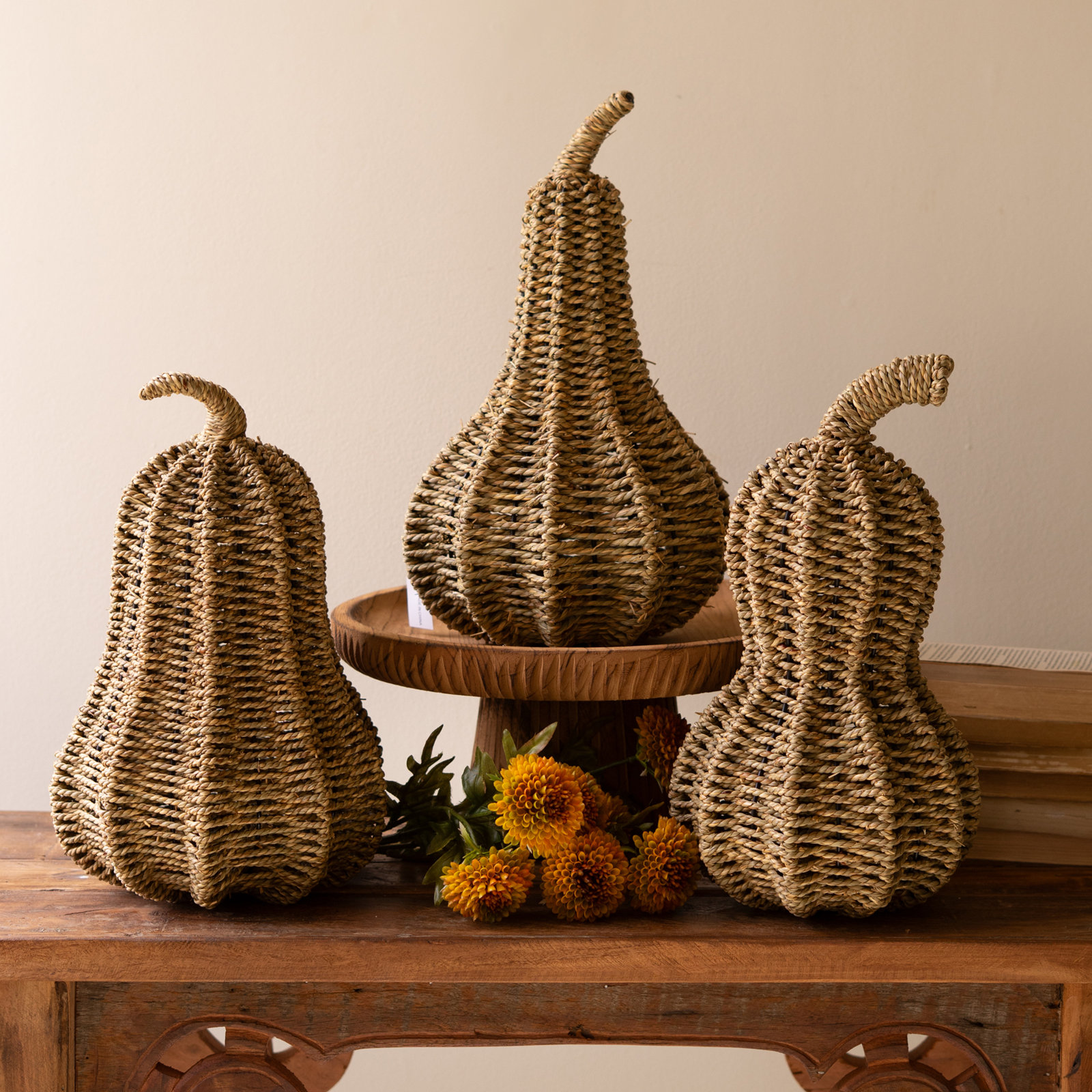 SET OF THREE WOVEN VINE GOURDS