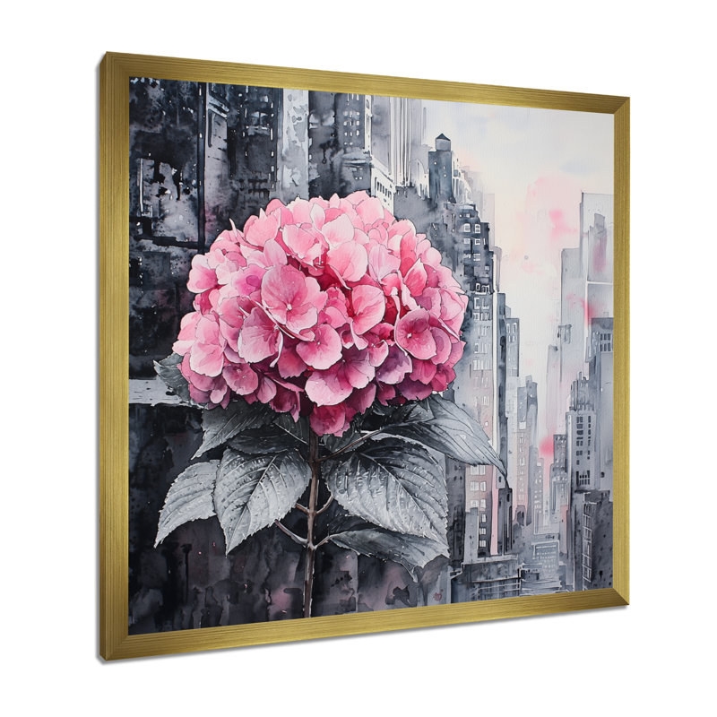 «Hortensias monochromes dans la ville», art mural hortensias, Reproduction encadrée d'une seule photo, H 16 po x l 16 po