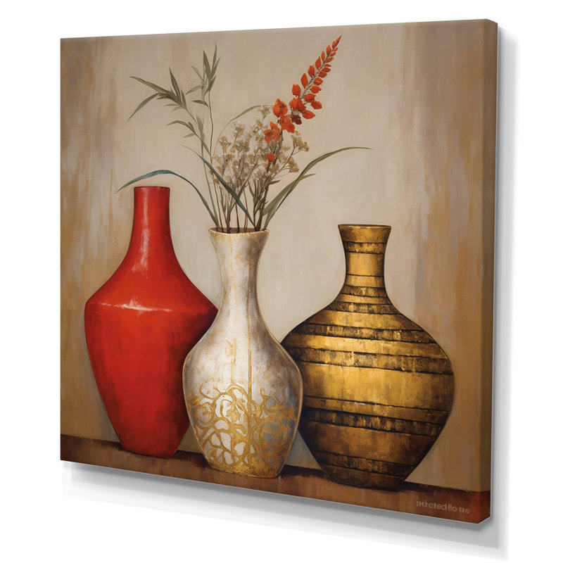 Nature morte avec vase en or rouge et fleurs de blé I - impression, H 24 po x l 24 po x P 1 po, Toile tendue