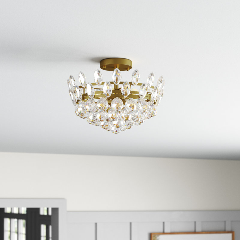 Plafonnier semi-encastré Abel, Laiton, H 9,5 po x l 14 po x P 14 po, 3 lumières