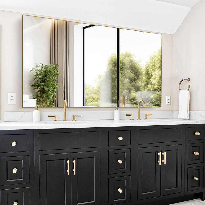 Rectangle Aluminum Framed Wall-mounted Vanity Mirrors, 48" x 84", Black