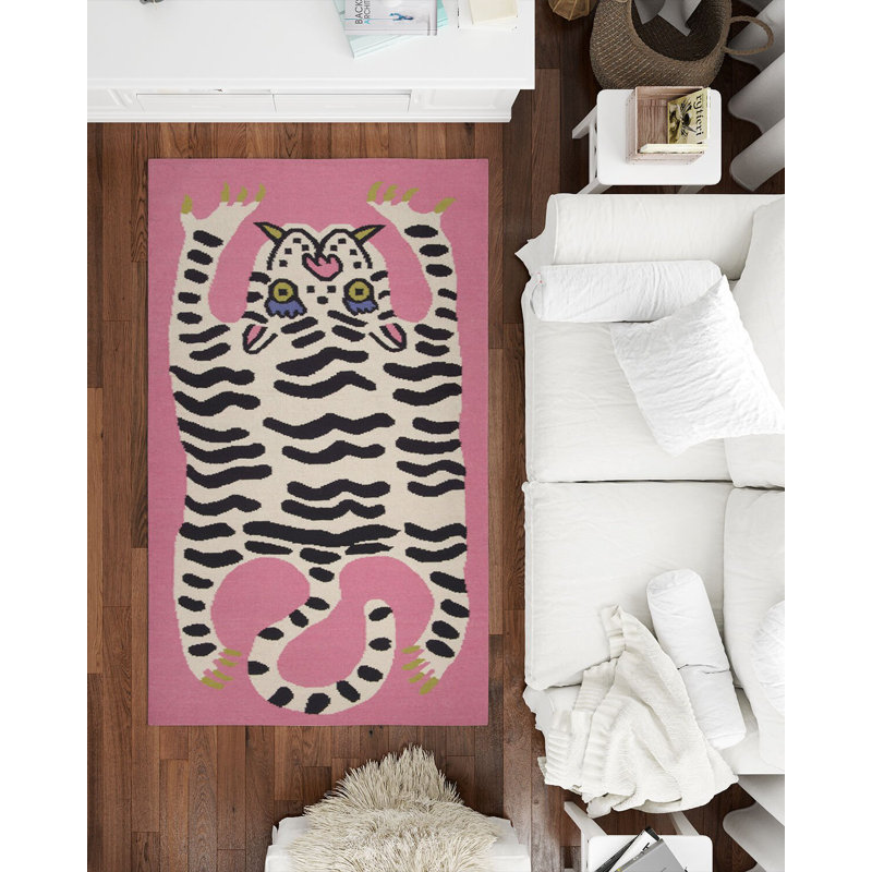 Tapis tissé rose, Rectangle 4 pi 11,06 po x 9 pi 10,11 po