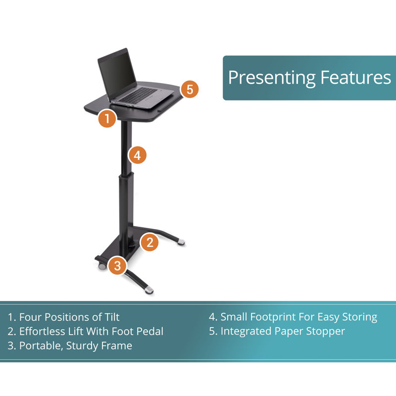 Black Adjustable Height Tilting Laptop Lectern with Wheels