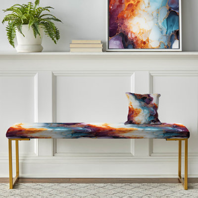 Orange Galactic Dreams Marble Dreams - Marble Upholstered Gold Bench