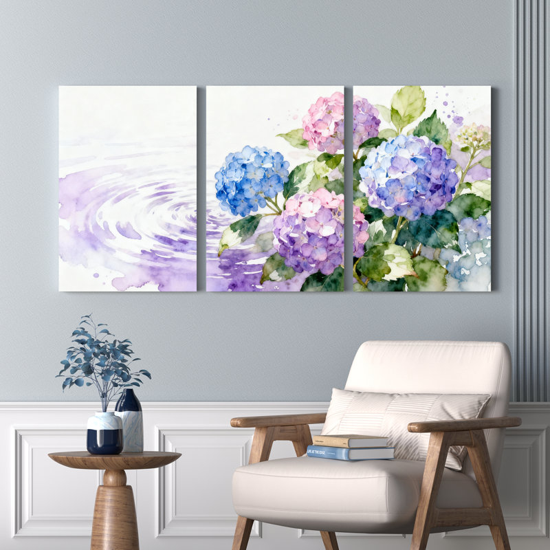 Aquarelle, hortensia, art mural sur toile, reproduction de nature abstraite (ensemble de 3), H 18 po x l 36 po
