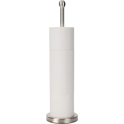 Freestanding Toilet Paper Holder With Reserve – Floor Stand For 4 Rolls, Compact Bathroom Storage, Brushed Nickel