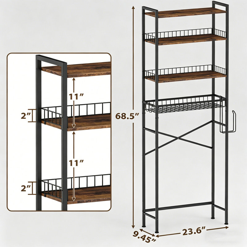 Metal Adjustable Freestanding Over The Toilet Storage