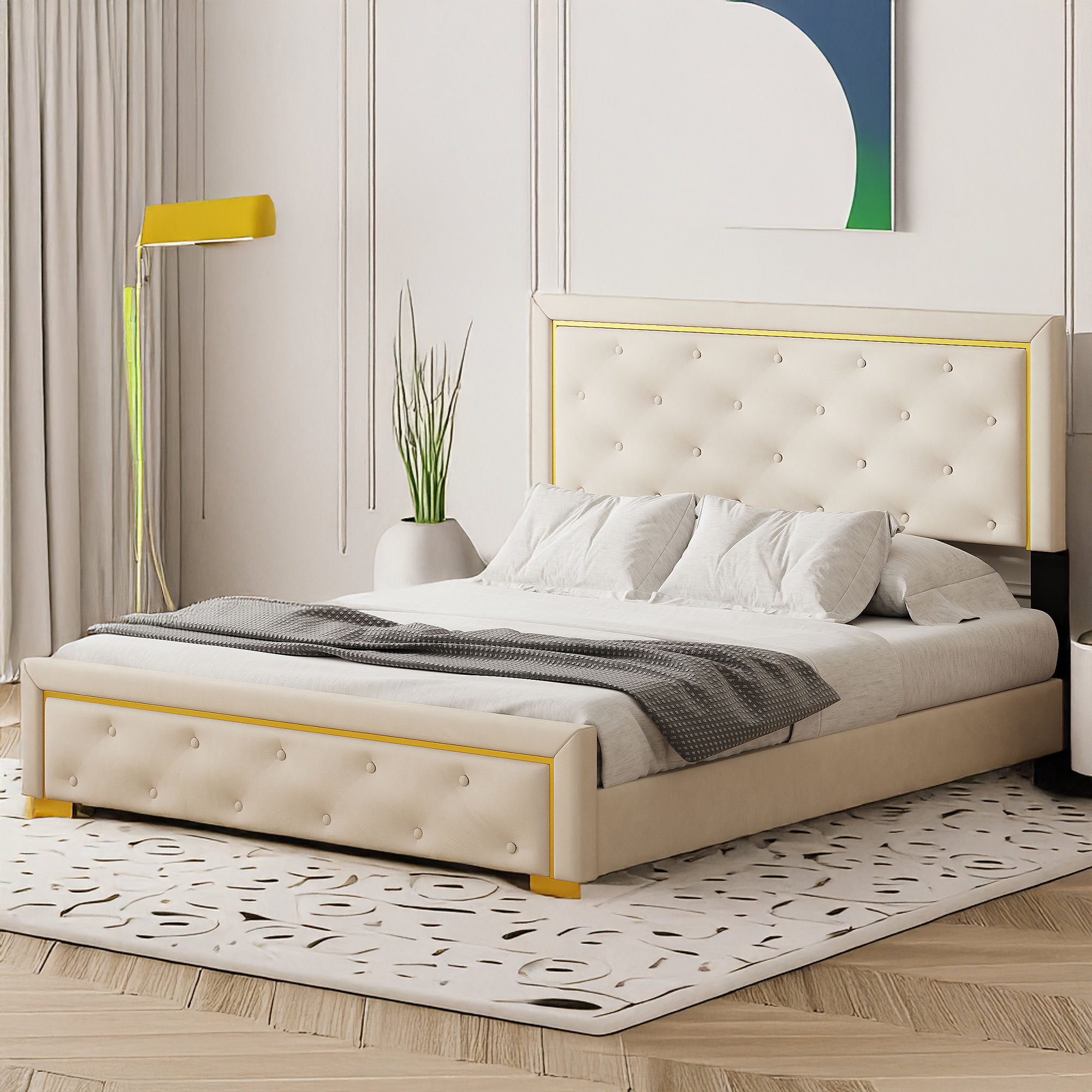 Queen Size Upholstered Platform Bed