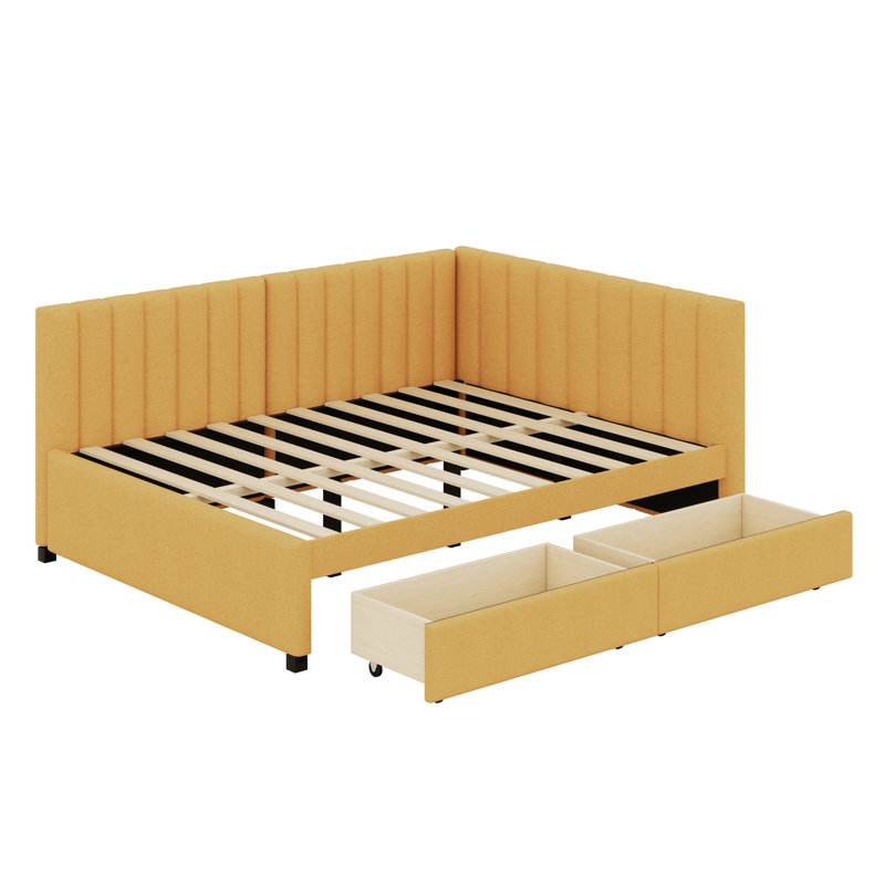 Modern Upholstered Daybed, 2 Drawers and Sofa Bed Frame, Ideal for Small Apartments, Yellow