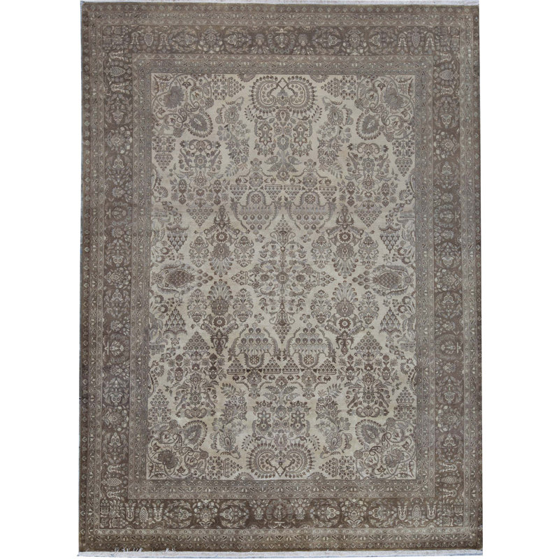 Tapis doré et brun de haute qualité noué à la main