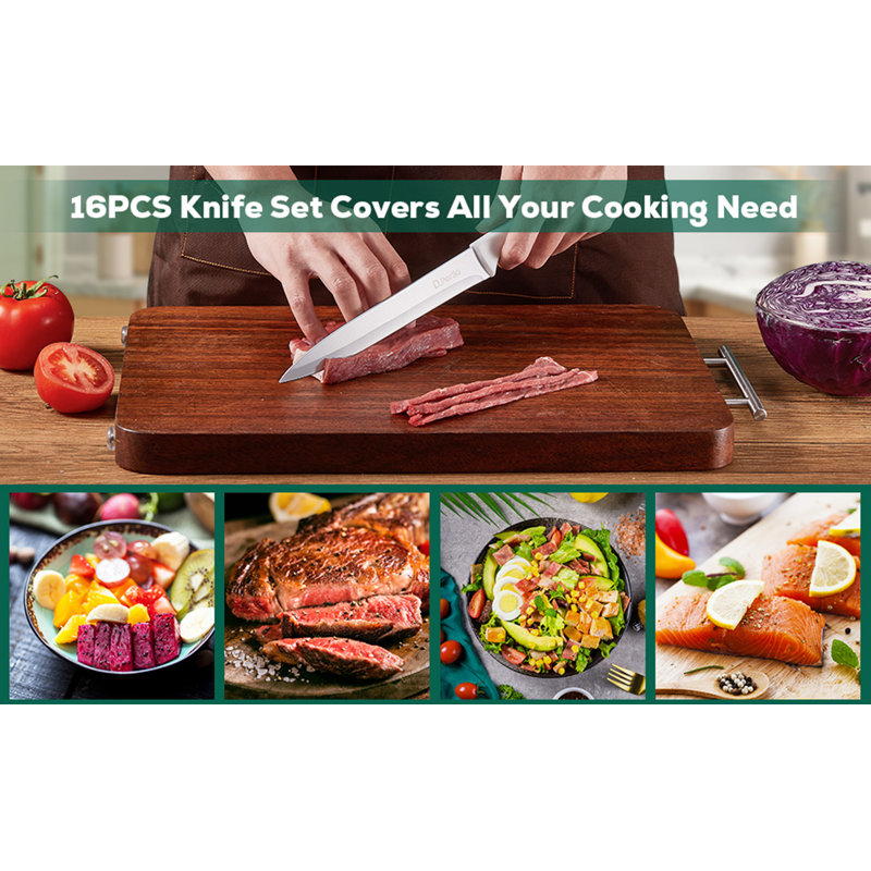 16 Pcs Kitchen Knife Set, Stainless Steel, Rust Resistant