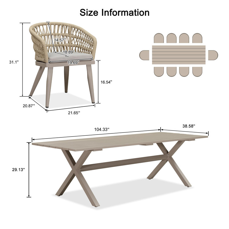 10 - Person Patio Dining Set with Rectangular Table , Cushions Included