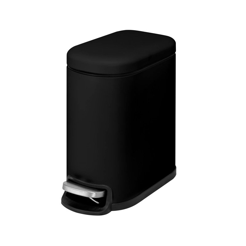 Poubelle à pédale rectangulaire avec couvercle à fermeture douce 1,3 gallons Acento Linea, Noir doux au toucher