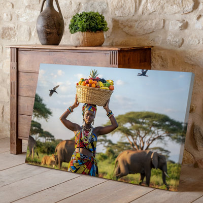 Canvas A Vibrant Scene Depicting A Young Woman Standing Confidently In Wall Art The Foreground Adorned In A Colorful Intricately Canvas Wall Art