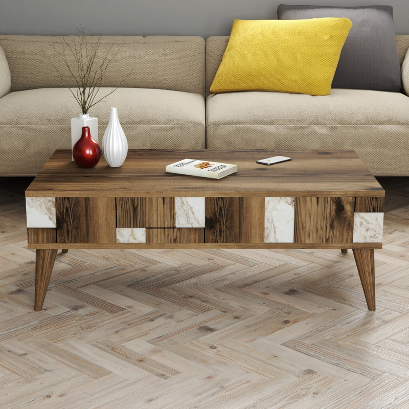 Table basse avec rangement Chilhowee, Blanc / brun
