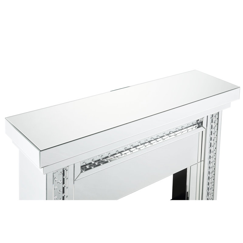 Foyer électrique à miroir et à faux cristaux, cadre biseauté, incrustation de verre transparent, panneau de commande tactile, température réglable, fonction minuterie, l 26 po x L 45,98 po, foyer de 13,17 po de profondeur avec et