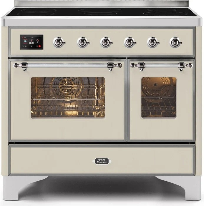 Cuisinière à induction 40 pouces avec 6 éléments à induction ILVE Majestic II Series (porte en verre), Blanc antique / chrome
