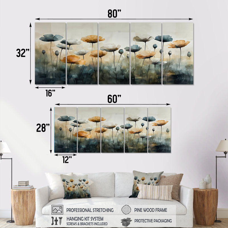 Blenheim - coquelicots, art mural traditionnel, H 28 po x l 60 po, 5