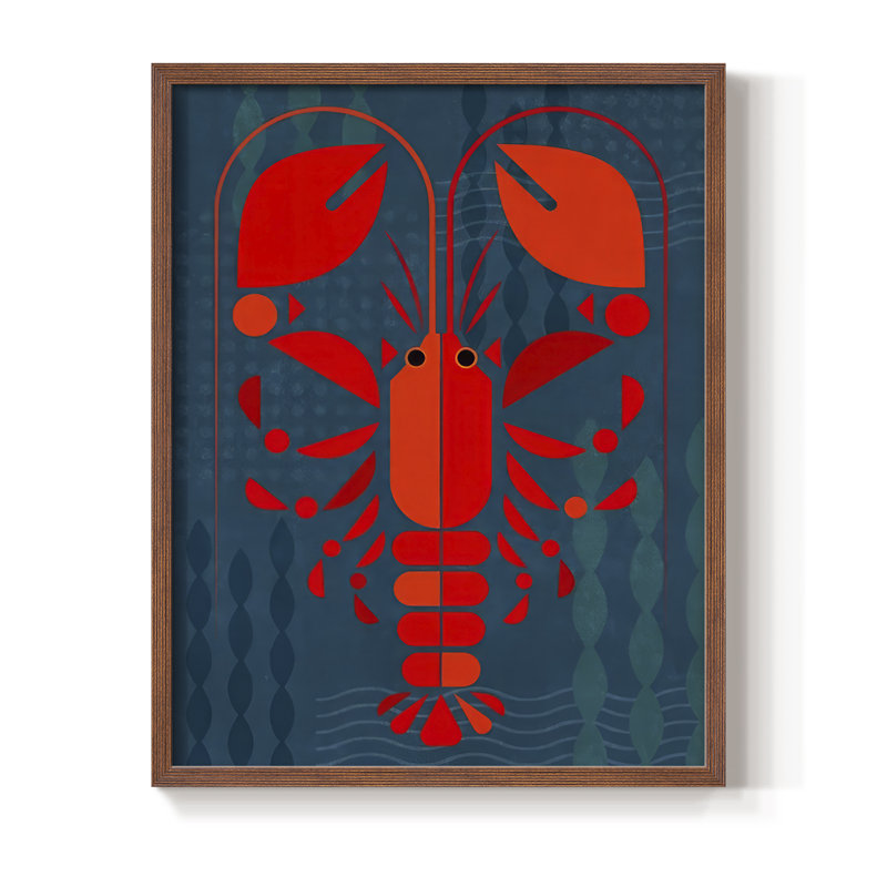 Reproduction encadrée Geo Lobster II - bois massif, H 30 po x l 24 po, Noyer