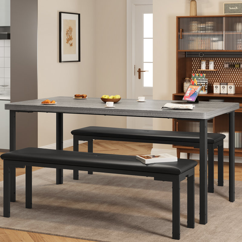 Ensemble de table de salle à manger 3 pièces Modern, Gris, Gris, Gris, H 13 po x l 75,5 po x P non applicable