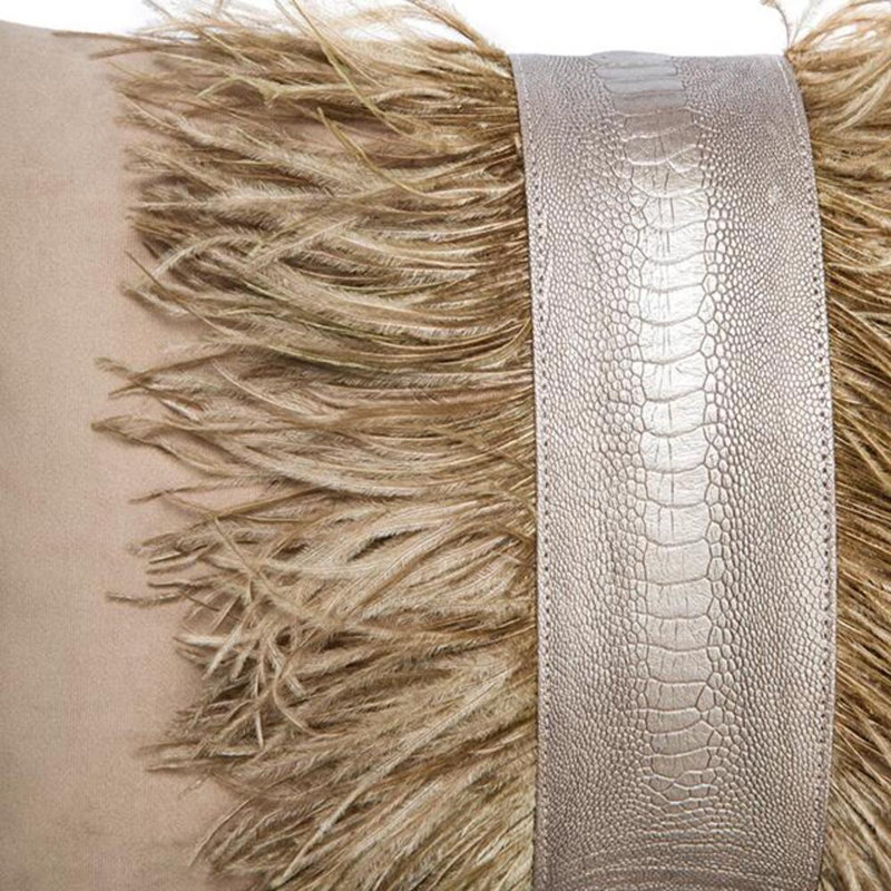 Velvet Lumbar Pillow w/ Feather Trim, Antique
