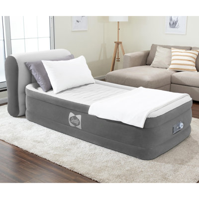 Bestway Sealy : Matelas gonflable Tritech 46 cm avec tête de lit 79 cm - Taille simple - Pompe à air intégrée, gris et blanc, confort ferme, sac de rangement, capacité de charge de 150 kg