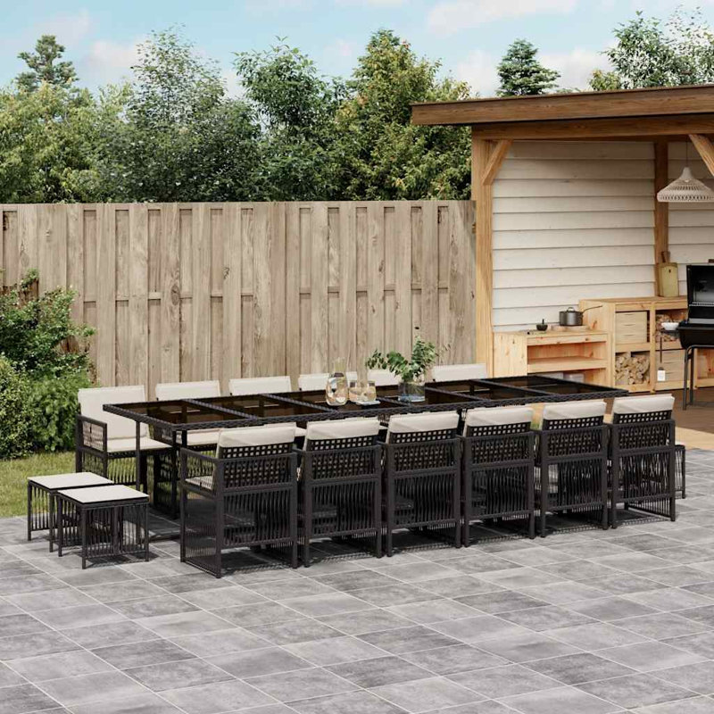 Patio Dining Set Table,, 17 Pieces: Table, 4 Stools, 12 Chairs, Cream White, Black
