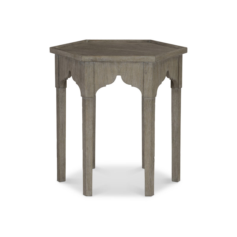 Gray Wood and Metal Hexagonal Side Table